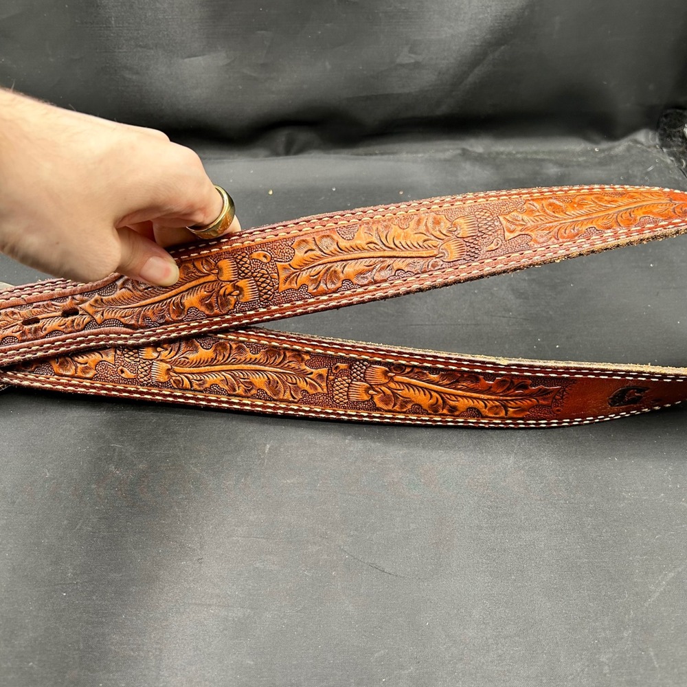 VTG Tony Llama Tooled Leather Belt State of Texas Buckle Western USA Men Size 36 - Picture 3 of 7